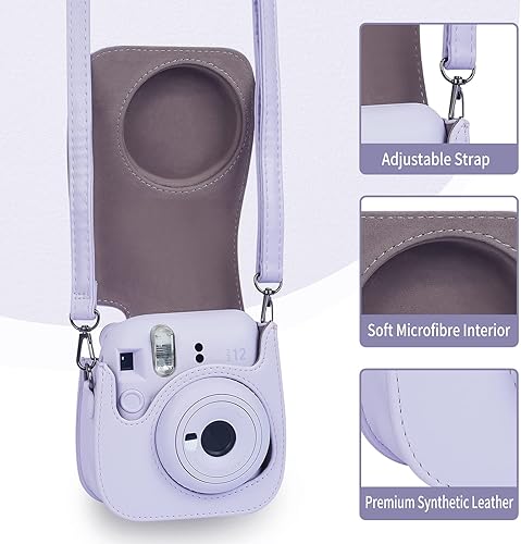 Miniatura 27 de Phetium Instant Mini 12 - Funda protectora para cámara compatible con Instax Mini 12 11, bolsa de piel sintética con bolsillo y correa de hombro