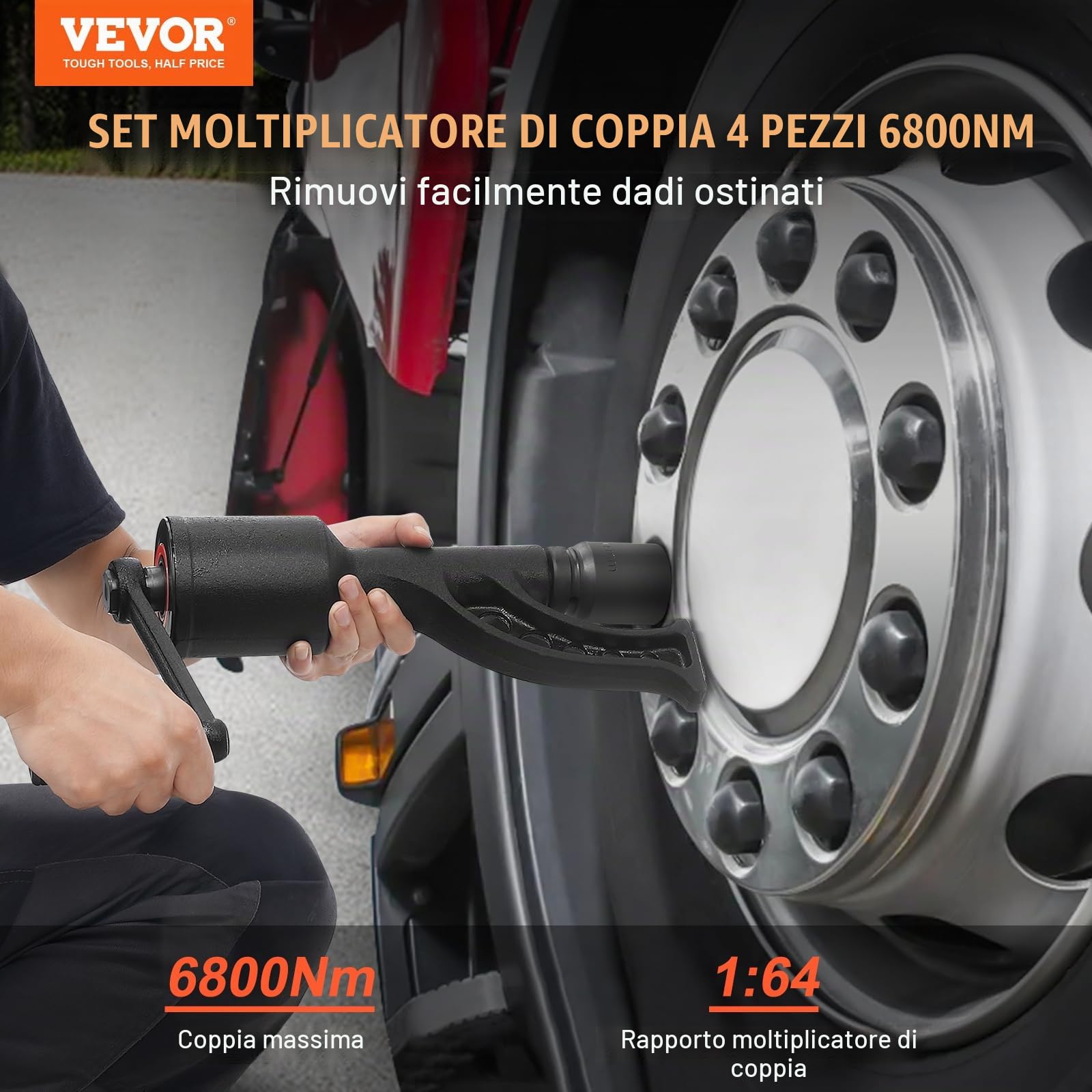 VEVOR Set di Chiave Dinamometrica 25,4 mm Rapporto 1:64 Moltiplicatore di Forza con 4 Bussole, Set Moltiplicatore di Forza Svita Bulloni per la Rimozione dei Dadi per Riparazione Auto Officina Garage