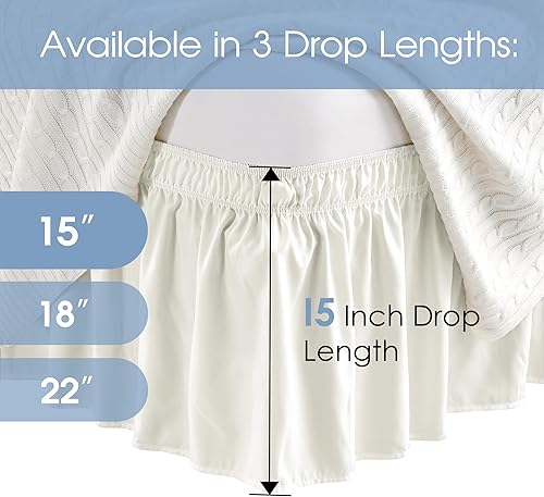 Vista 45 de FreshCulture Falda de cama King, con volantes antipolvo para cama de tamaño King, fácil ajuste con caída a medida de 15 pulgadas, falda de cama