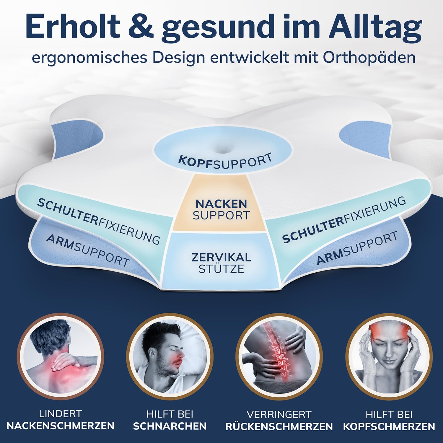 CALMONT - Orthopädisches Kissen für alle Schlaftypen I Nackenstützkissen für erholsamen Schlaf I Memory Foam Kissen für ideale Anpassung I Kopfkissen Nackenschmerzen ergonomisches Kopfkissen (Weiß)