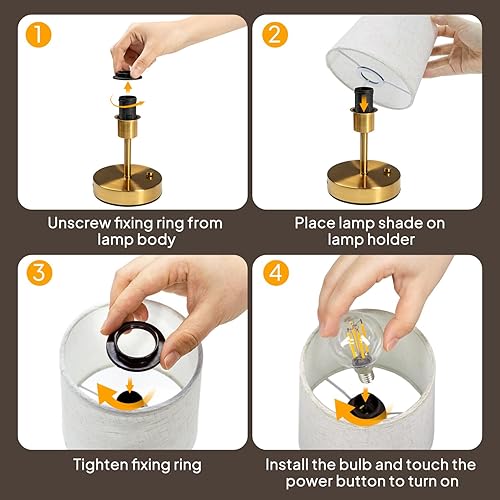 Miniatura 9 de Lámpara de mesa inalámb recargable EppieBasic carga rápida, luz cálida de 2700 K de Larga duración, lámpara Vintage Negra para sala de Estar y