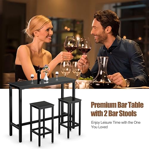Miniatura 6 de COSTWAY Juego de mesa de bar de 3 piezas, mesa de bar de 39.5 pulgadas con 2 taburetes de bar de 28 pulgadas, juego de mesa de comedor de altura de