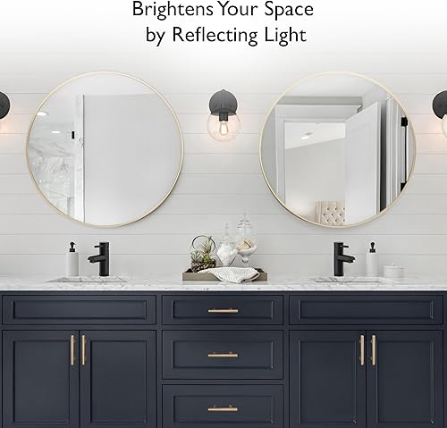 Miniatura 8 de Design House Kenna - Espejo redondo de pared  28 pulgadas, marco de metal moderno  sala de estar, dormitorio, espejo de tocador de baño, dorado,