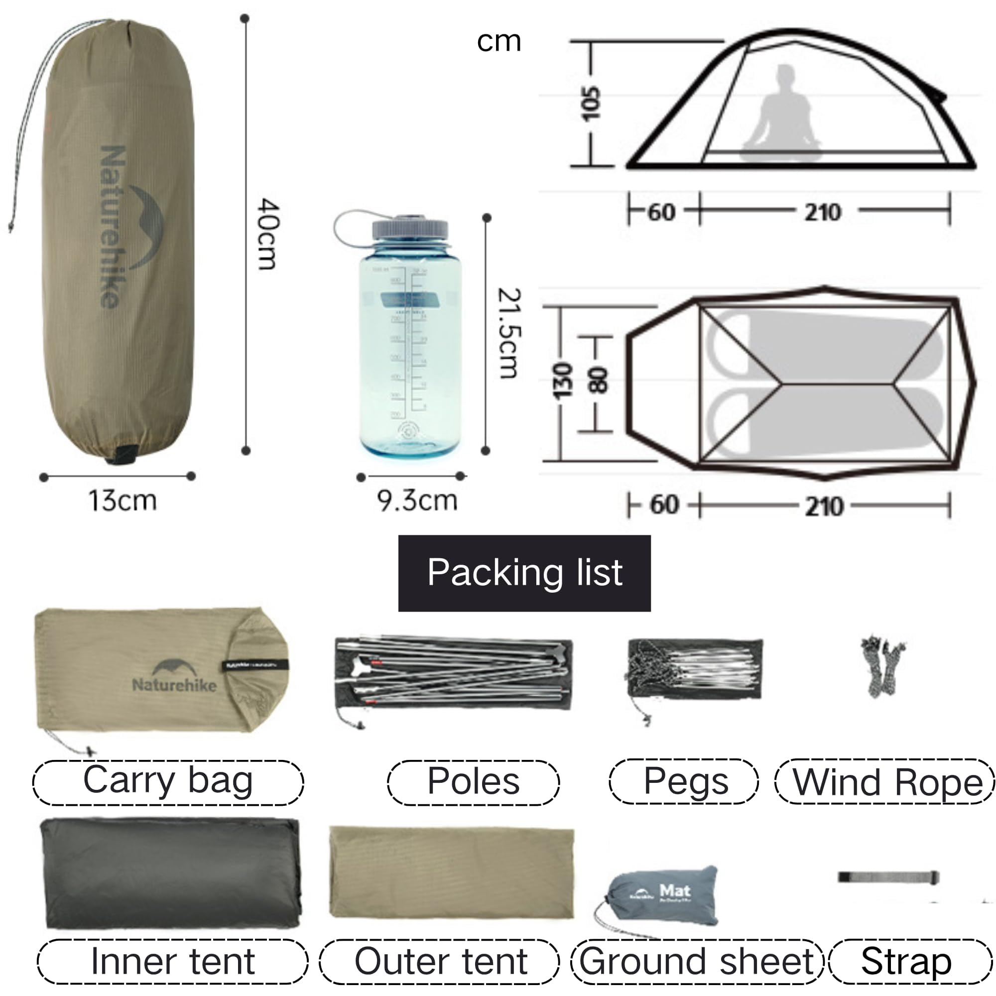 Naturehike Cloud Up Pro namiot 2024, ultralekki namiot, 1,75 kg (wszystkie akcesoria w zestawie), podwójny namiot dla 2 osób, do jazdy na rowerze, kempingu, podróży z plecakiem