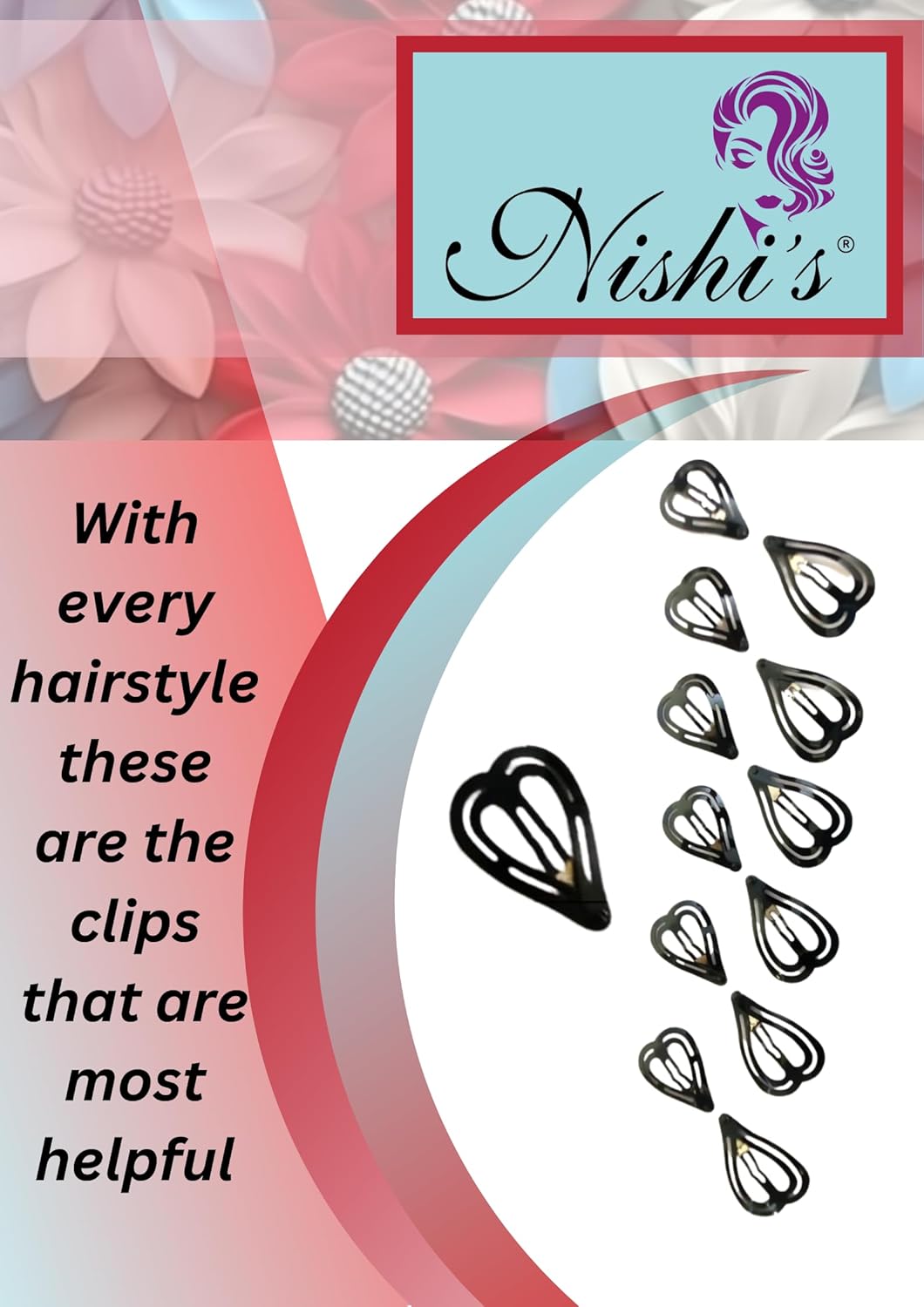 Nishi's - 24 Pack Regular and Small Size Heart Shaped Hair Clips Tik Tak Hair Accessories Shiny Black Metal Hair Clips for Women Heart Shaped Studs