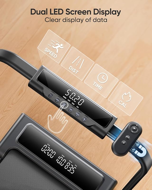 TOPUTURE Walking Pad Treadmill with Incline and Handle Bar, Under Desk Treadmill with Dual Display, Foldable Treadmill for Home Office, Portable Treadmills with App, Bluetooth & Remote Control image 2