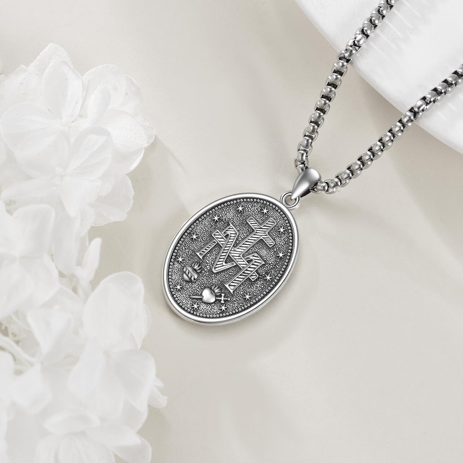 YFN Patron Saint Necklace Sterling Silver Amulet Medal Pendant Religious Protector Jewelry Gifts for Women Men - Image 3