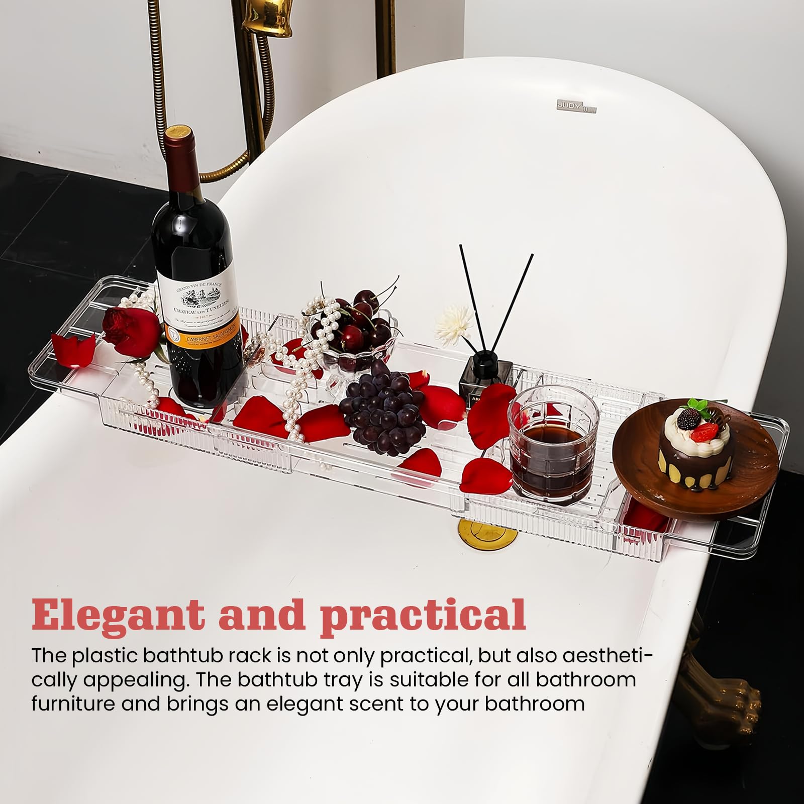 Bandeja para bañera de plástico, bandeja de bañera, tabla de bañera ajustable, estantes para la mayoría de tamaños de bañera, accesorios de baño espacio para toallas, copas de vino y libros
