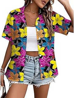 Camisa hawaiana suave y fresca para mujer, camisas hawaianas de verano con estampado floral tropical, cuello en V, camiseta de manga corta con botones