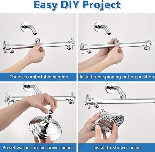 Miniatura 10 de Proox Cabezal de ducha doble con válvula incorporada diseño de cabezal de ducha doble de alta presión de 6 ajustes para parejas en el baño o en la