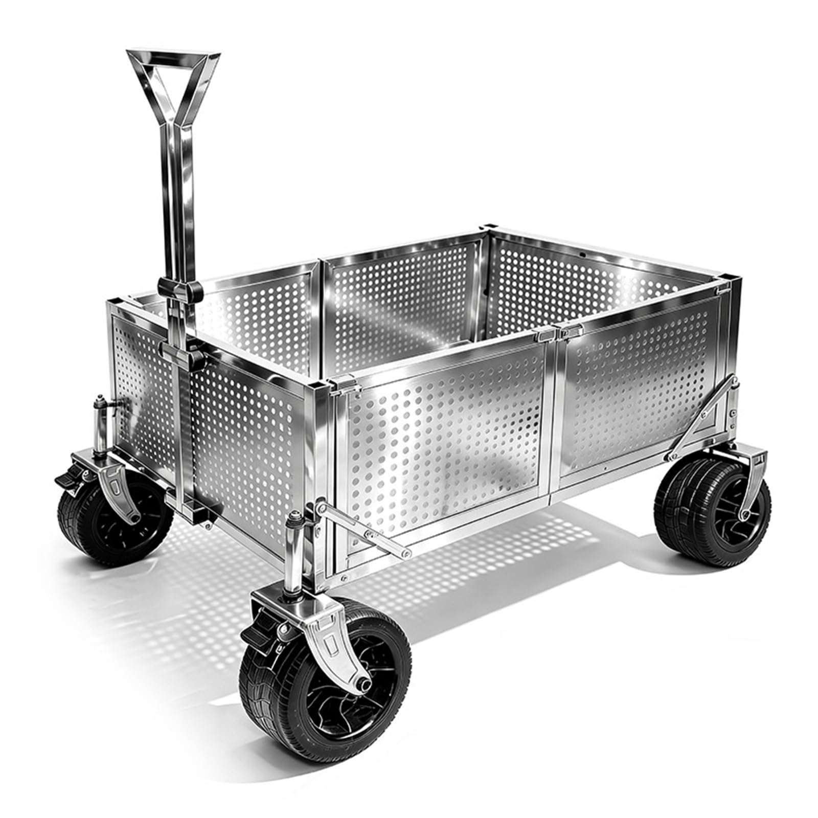 Składany Wózek Piknikowy Ze Stolikiem – Wysokiej Klasy Wózek Ze Stali Nierdzewnej, Wielofunkcyjne Koła Terenowe, Przenośny Metalowy Wózek Transportowy Na Kemping(Trolley)
