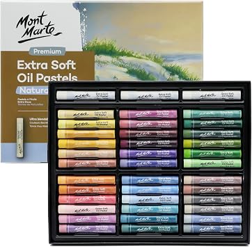 Mont Marte Extra Soft Oil Pastels Natural Hues Premium 39pc ، ألوان الباستيل الزيتية الطبيعية المتنوعة ، النابضة بالحياة ، الزبدة ، الباستيل متعدد الاستخدامات للمزج والطبقات والتظليل والتلوين والرسم