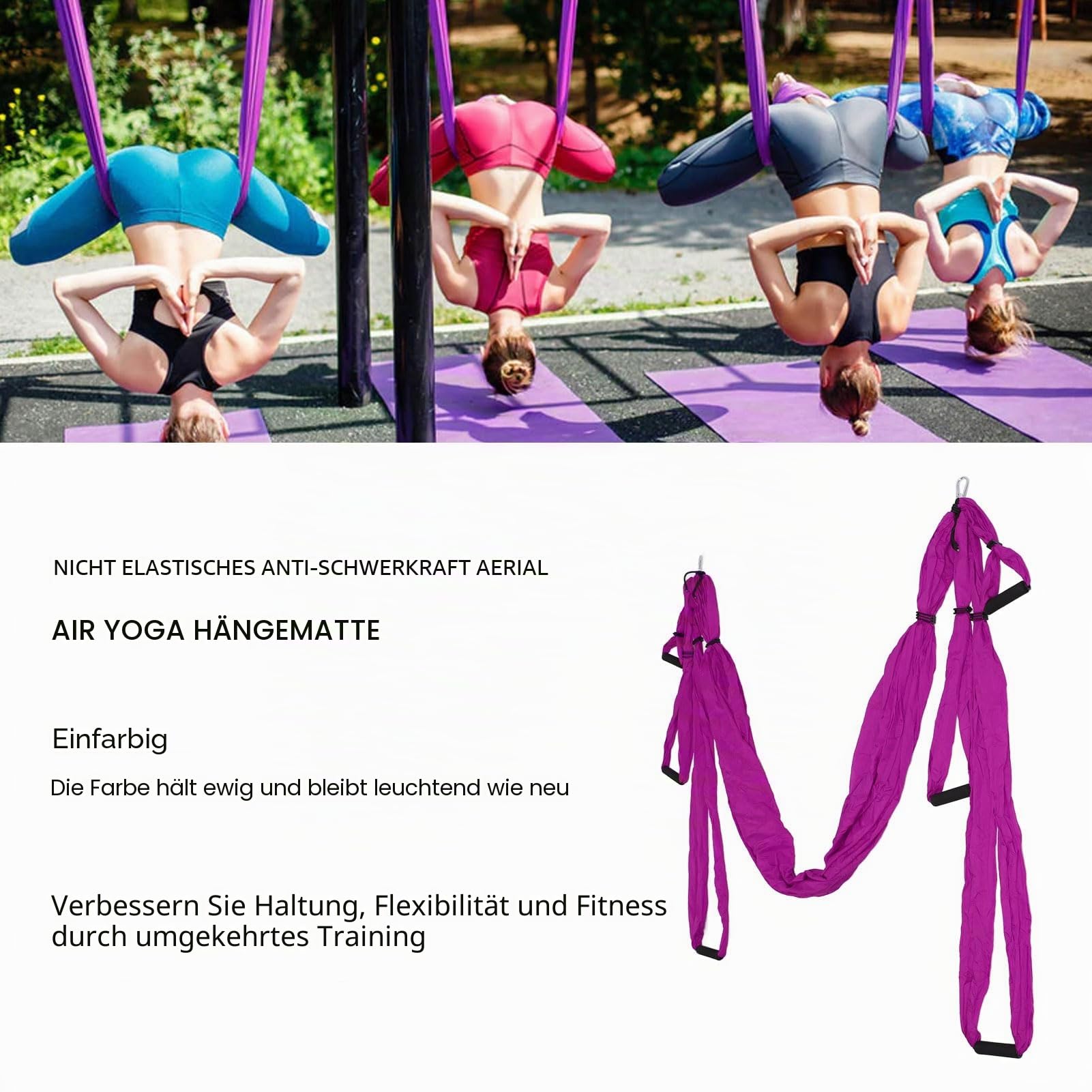 Luqeeg Aerial Yoga Hängematte, Aerial Yoga Swing Set mit Aufbewahrungsbeutel, Karabinerhaken, Bedienungsanleitung, Yoga Starter Kit für alle Level, Aerial Yoga Swing Sling