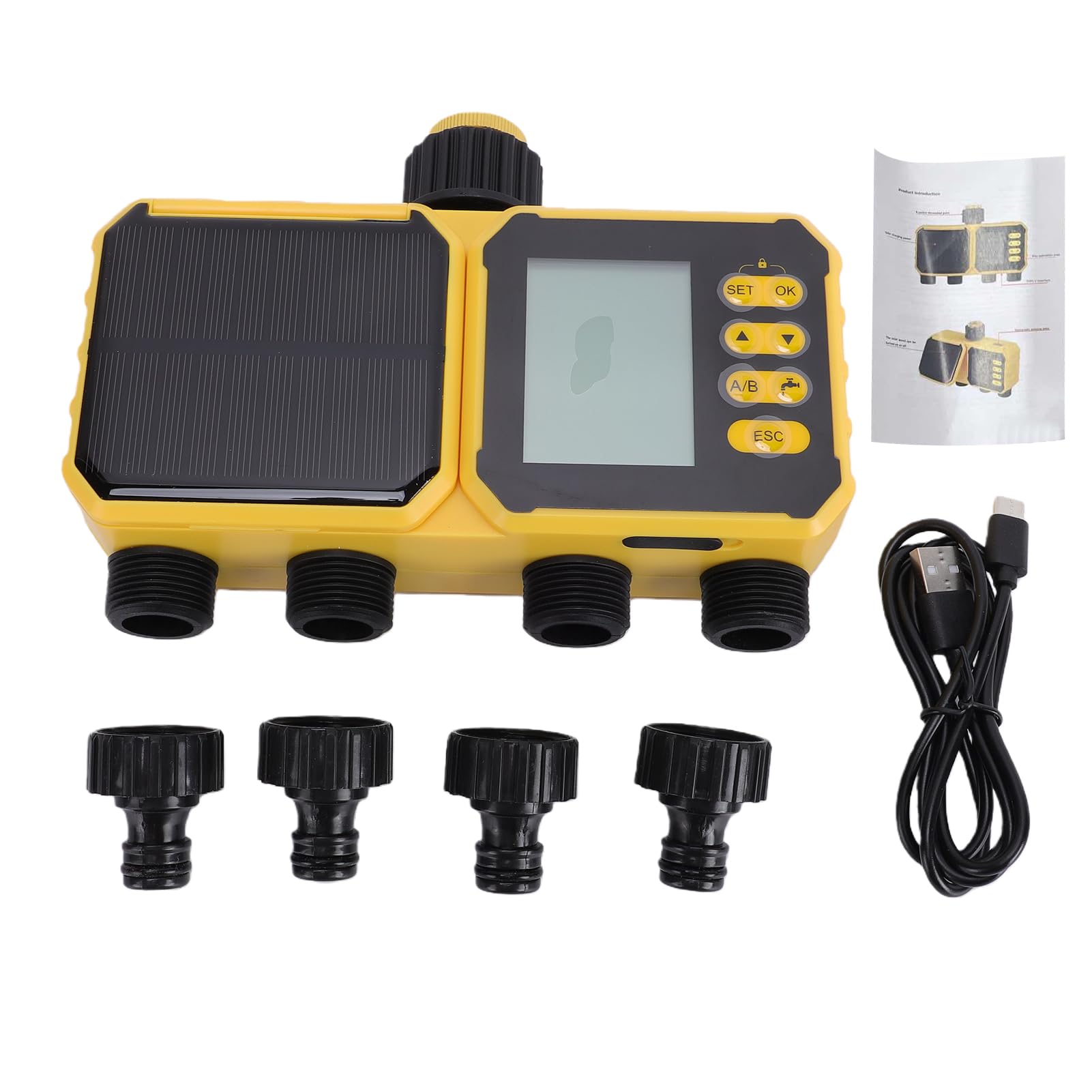 Bewinner Controller Intelligente per Irrigazione Solare, Timer per Irrigazione Automatico IPX5 con Ricarica USB, Timer per Automatico con Sensore Pioggia, Programma di Personalizzabile per Serra da