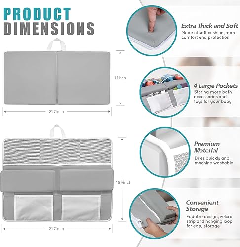 Miniatura 2 de Juego de rodilleras y coderas de baño para el baño del bebé, alfombrilla gruesa de espuma viscoelástica de secado rápido con bolsillos organizadores