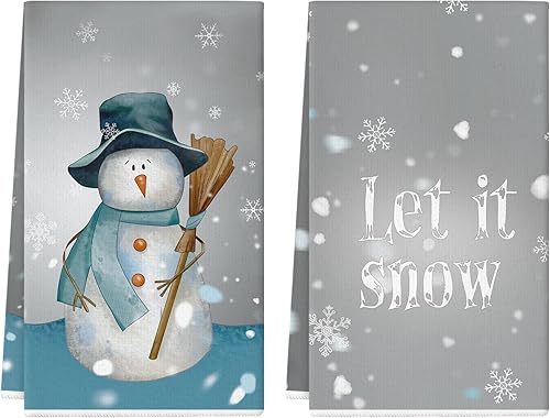 GAGEC Juego de 2 toallas de cocina de invierno, diseño de muñeco de nieve, color gris, 18 x 26 pulgadas, toallas de mano, cocina, baño, decoración