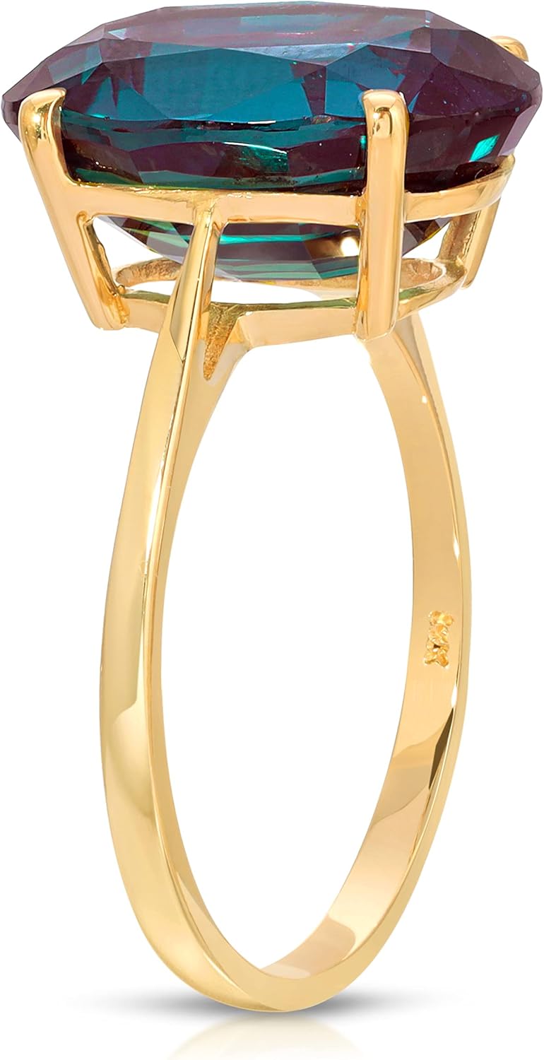 Galaxy Gold GG 14K Solid Yellow Gold Lab Grown Oval Alexandrite Ring for Women � Color-Changing Gemstone, Fine Jewelry for Women
