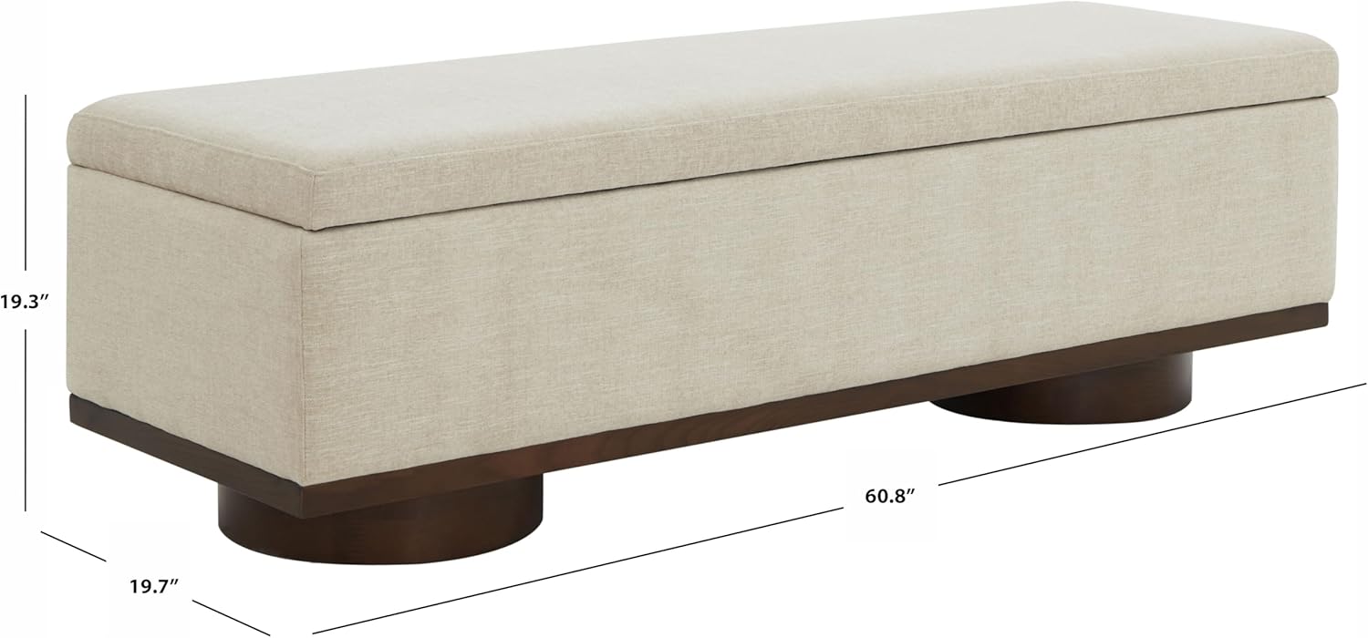 SAFAVIEH Couture Collection Vianna Beige Linen/Walnut Rectangle Storage Bench