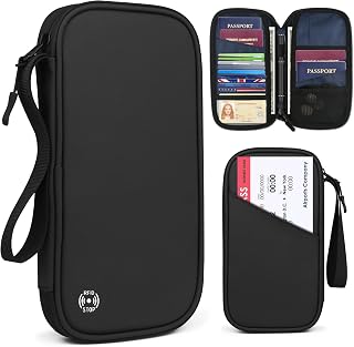 Reisebrieftasche Familie Wasserdicht mit RFID-Blocker Reiseorganizer | RFID-Schutz, Reißfestes Nylon, Große Kapazität, Reisepasshülle für Passport, Karten, Tickets und Handy, Tragbare und Leicht