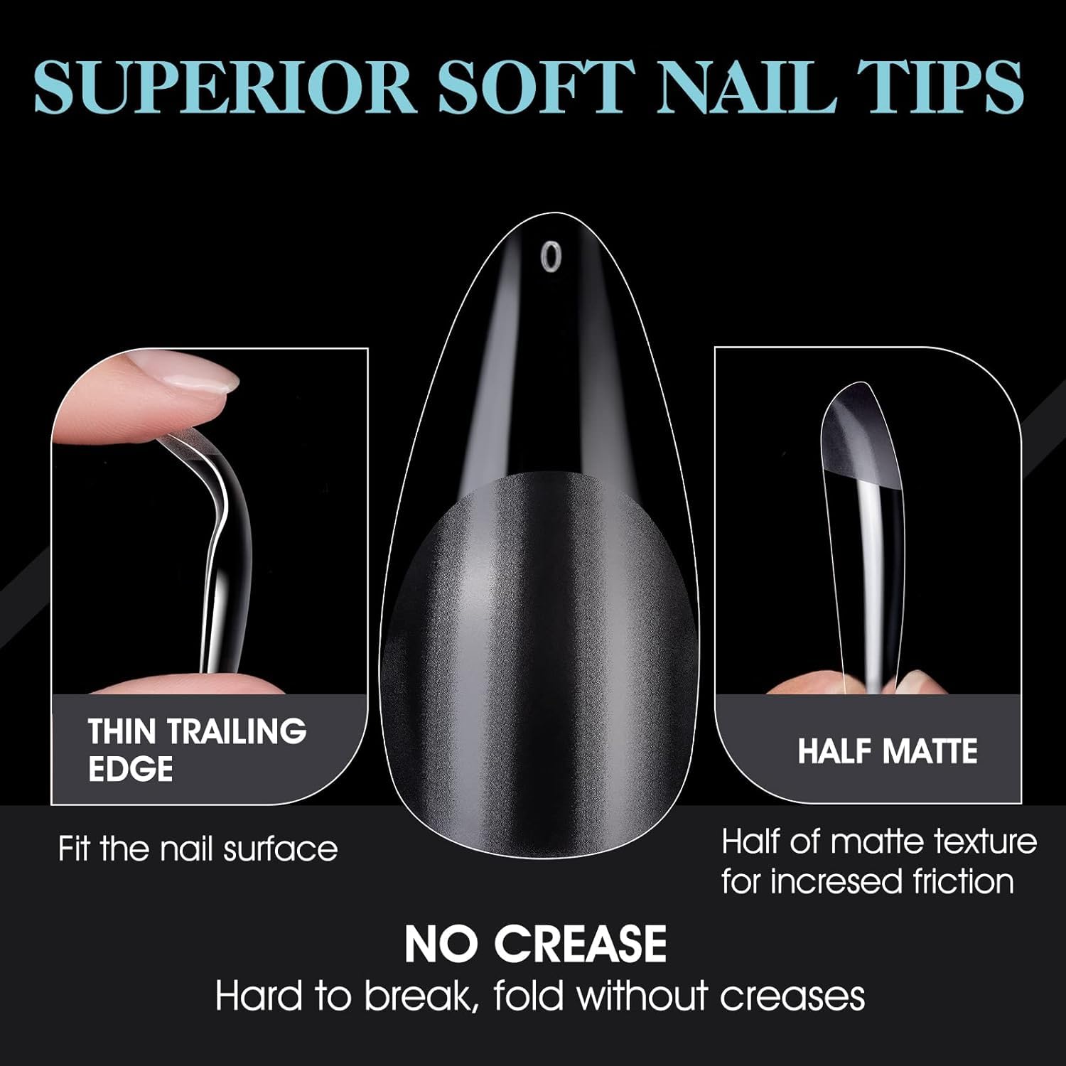 THR3E STROKES Soft Gel NailTips, Full Cover Clear Soft Nail Tips for Artificial False Nails Extension Nail Salons DIY NailArt with Box, 550PCS (MEDIUM ALMOND P8) - Image 4 thumbnail