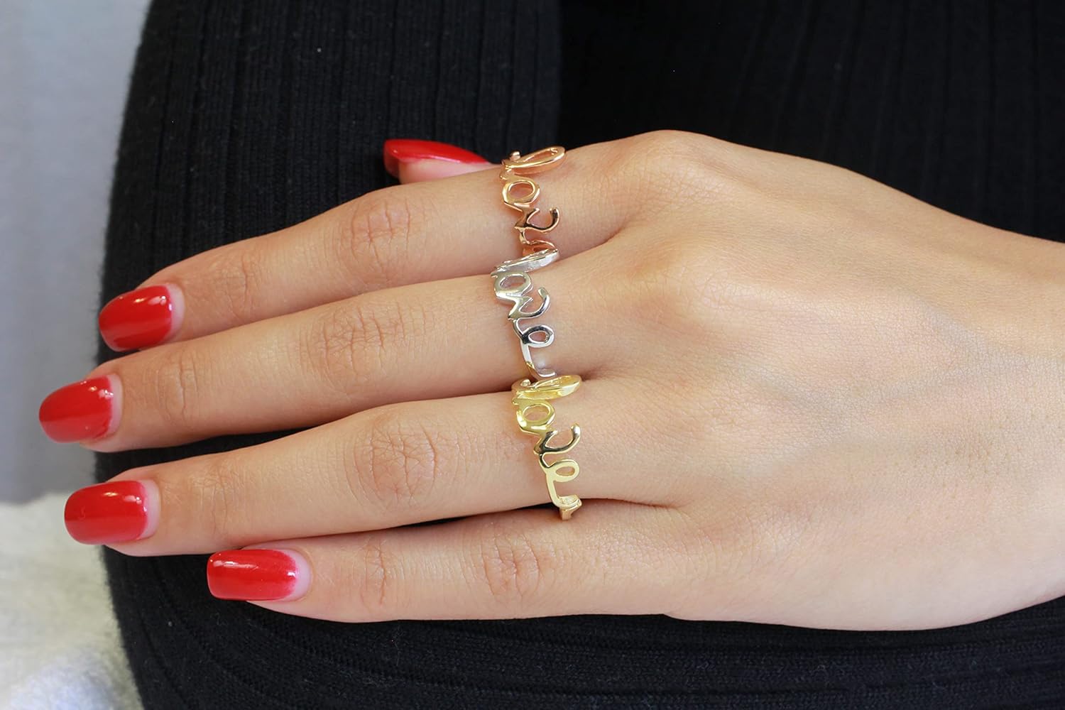 CloseoutWarehouse 925 Sterling Silver Love in Script Ring Silver (Comes in Colors)