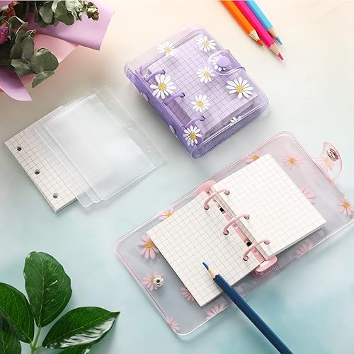 Miniatura 6 de 2 juegos de mini carpetas transparentes de 3 anillos con papel interior, mini carpeta de PVC, cuaderno de hojas sueltas, cuaderno de 3 anillas,