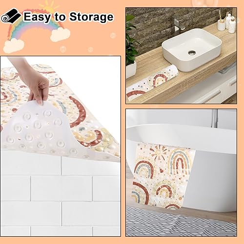 Miniatura 5 de Topotdor Alfombra antideslizante para bañera de bebé para niños, 40 x 16 pulgadas, bonita alfombra de baño de dibujos animados antideslizante con