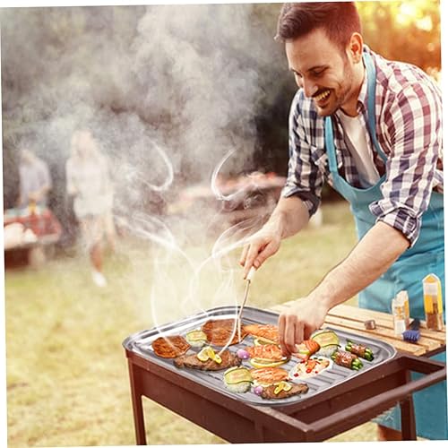 Miniatura 9 de Happyyami Stainless Steel Grill Pan Roasting Fish Drip Tray Vegetable Grill Basket Stainless Grill Topper BBQ Grill Pan Grill Toppers Grill Pan for
