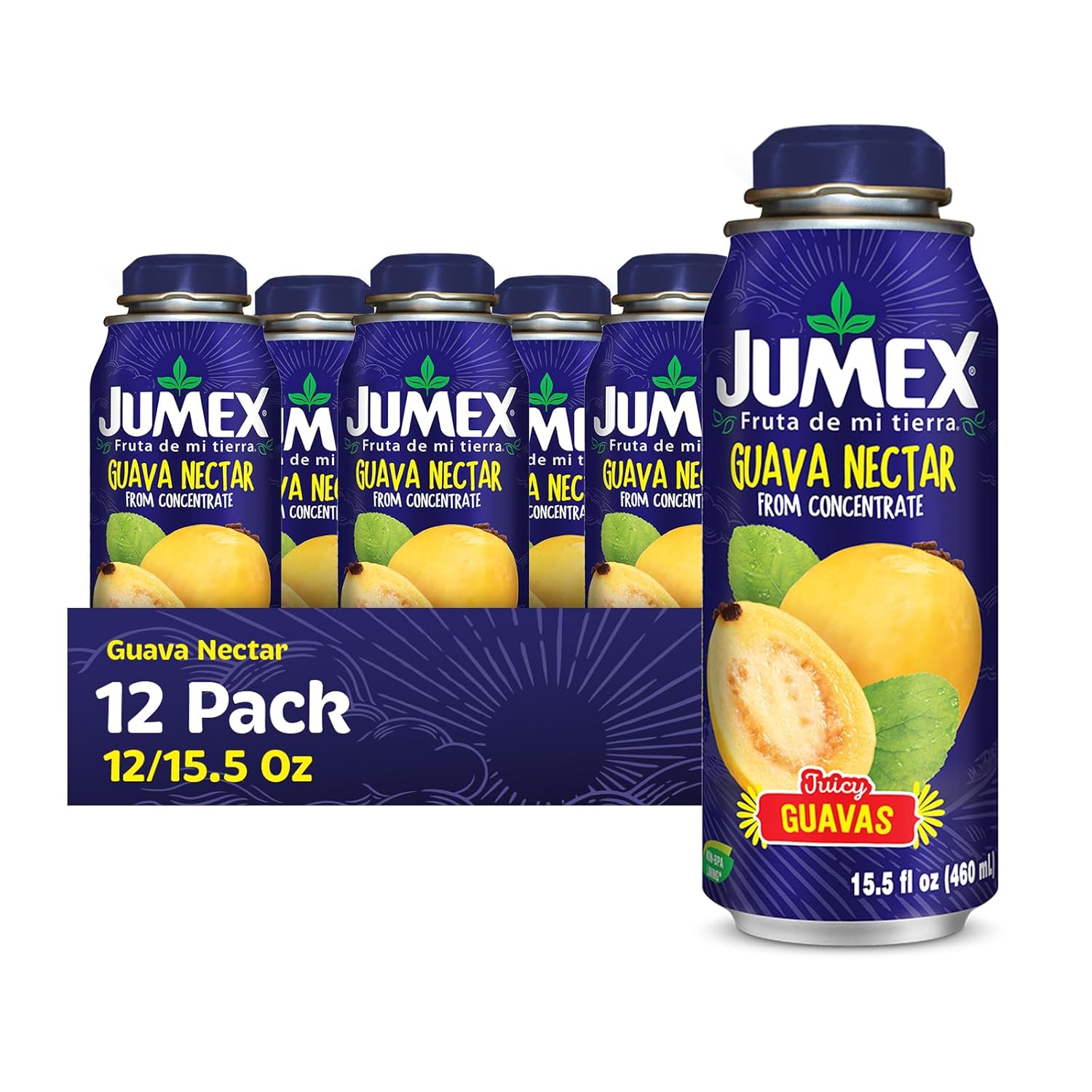 Jumex Guava Nectar Lata Botella - Made with Fresh Fruit Puree - Guava Juice Concentrate for Tropical Fruit Smoothie Mix, Cocktail Mixers & Kids Beverages - 15.5oz, 12 Pack Resealable Juice Bottles