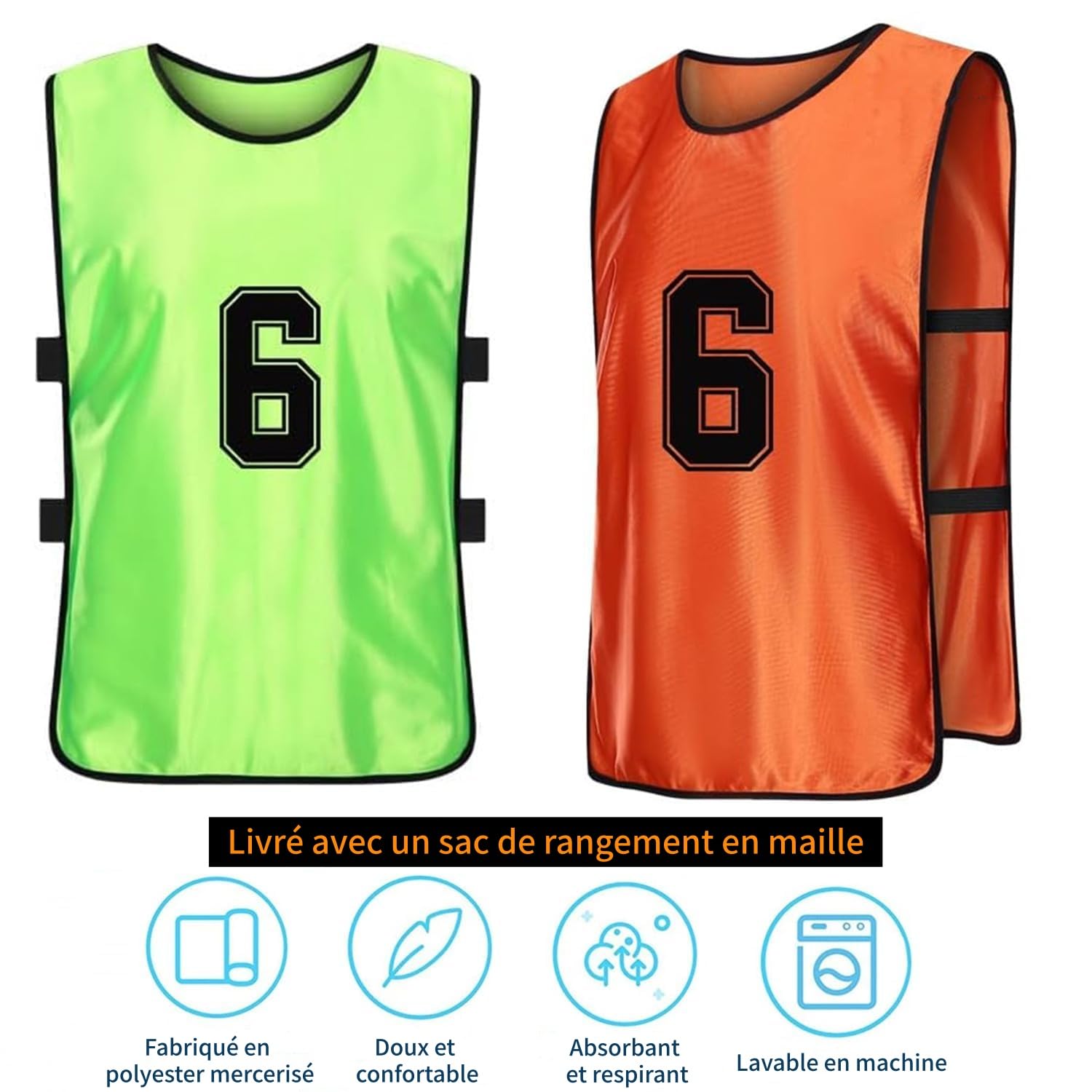 24 casuali da calcio numerati con borsa – Gilet da allenamento traspiranti per adulti/giovani – arancione e verde