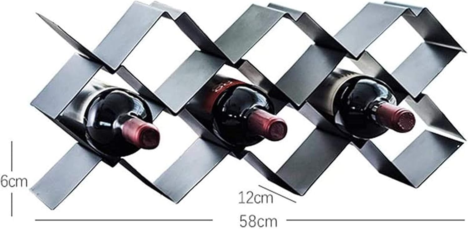 Freestanding Metal 9 Bottle Wine Shelf Rack Wine Holder (Color : Black Size : 58x12x6cm)