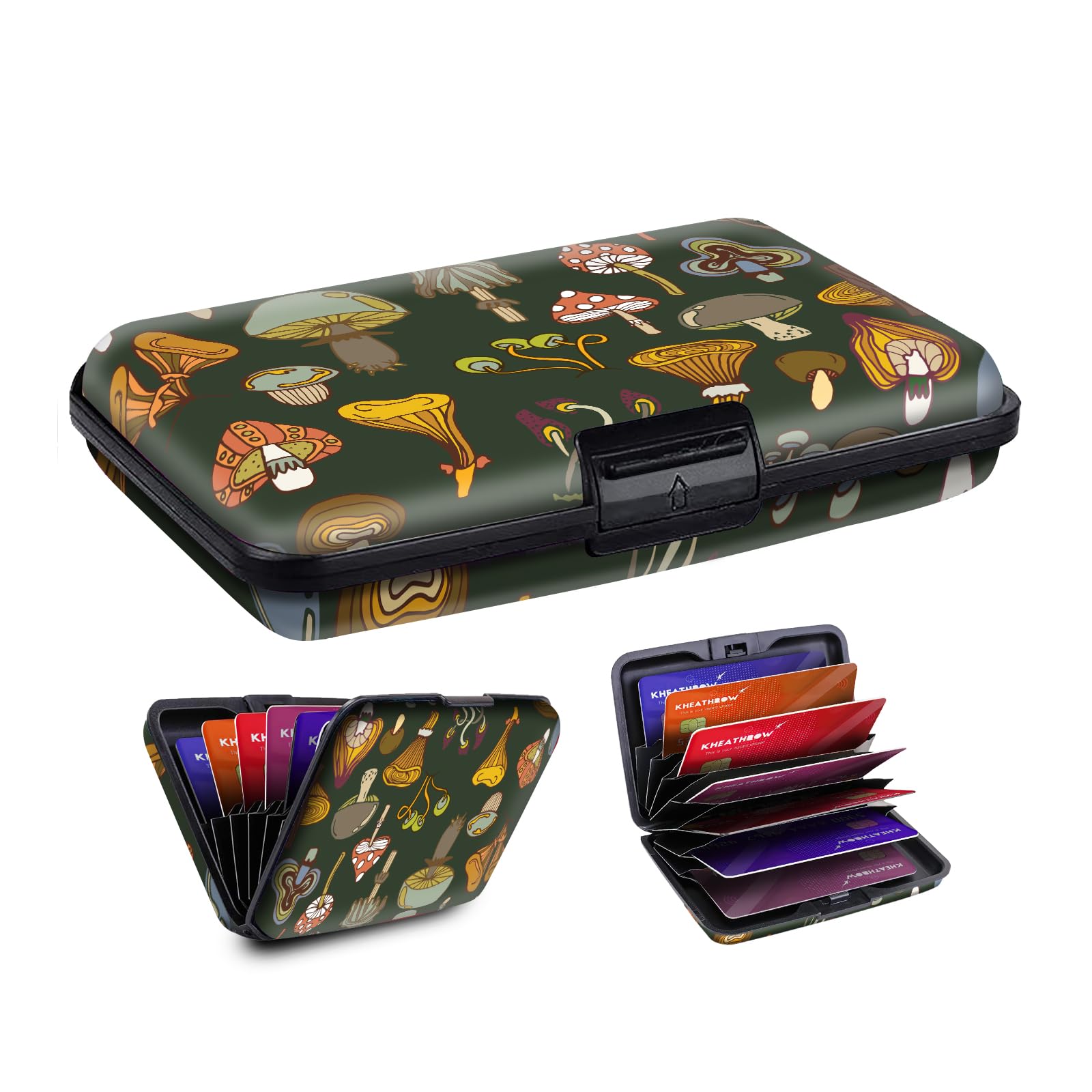 AUEKLLW Mini RFID Aluminum Credit Card Holder for Women Men, Slim Business Hard Card Case, Cute Card Wallet ID Case Cute Mushroom