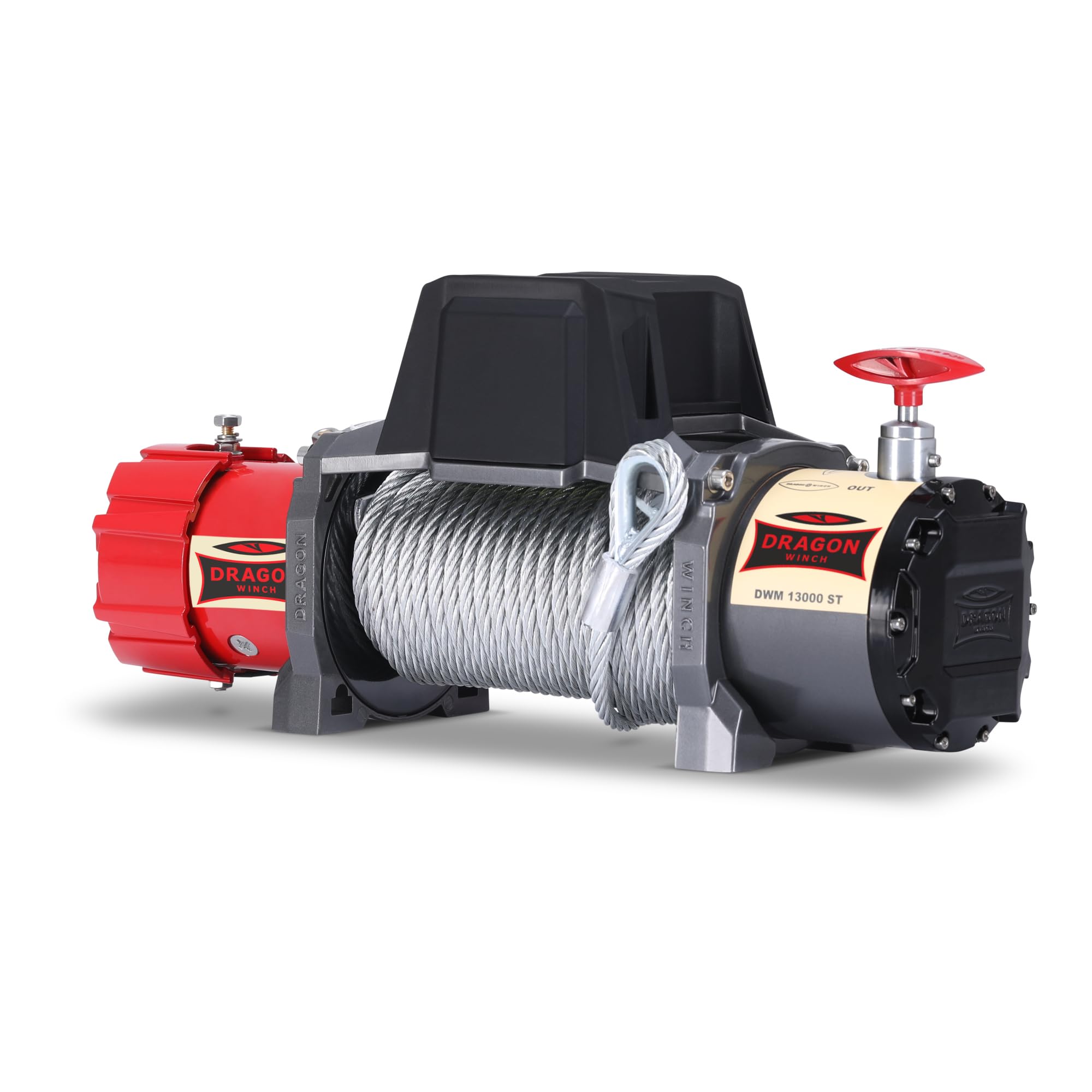 Dragon Winch Treuil électrique 12V avec radiateur 13000 lbs / 5897 kg. avec câble en acier 20m pour dépanneuses et véhicules municipaux | télécommande sans fil + accessoires treuil | Étanchéité IP67