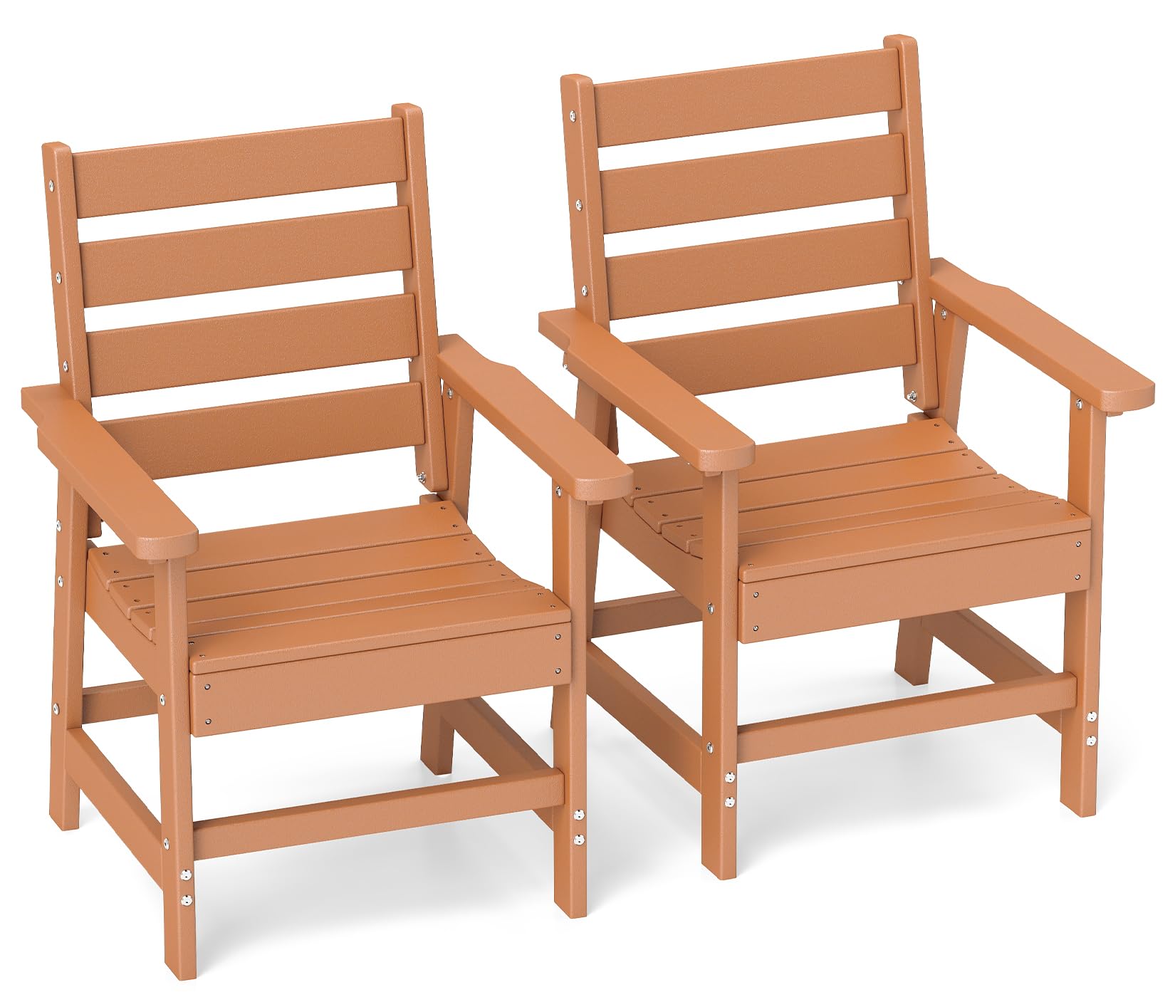 GREENVINES HDPE Outdoor Dining Chairs Set of 2, Curved Seat Chair, Teak