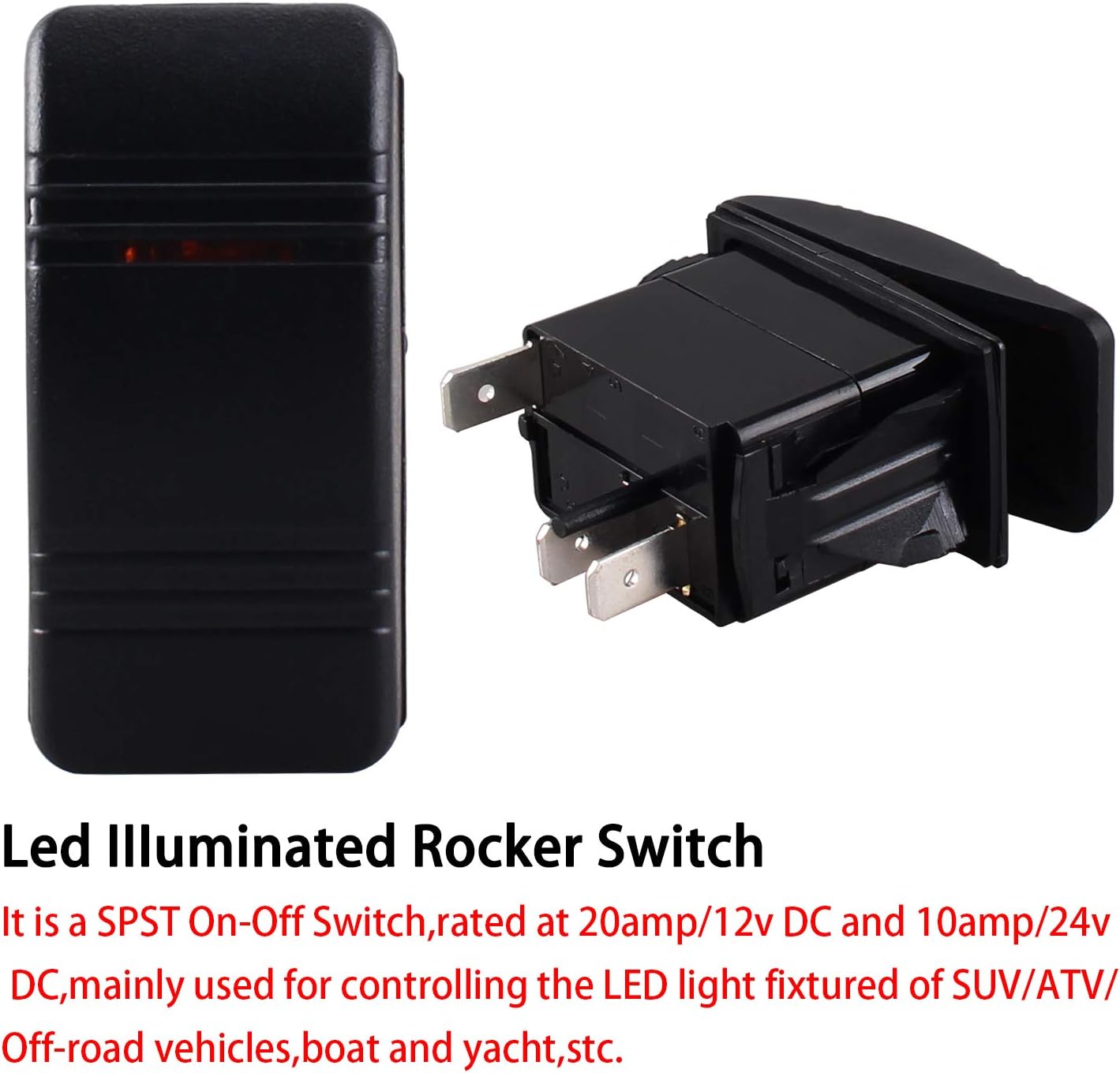 LED Car-ling Rocker Switch 12V 24V SPST On-Off Waterproof 3 Pin with LED Light for Car Boat Marine-RED LED(Red) : Sports & Outdoors