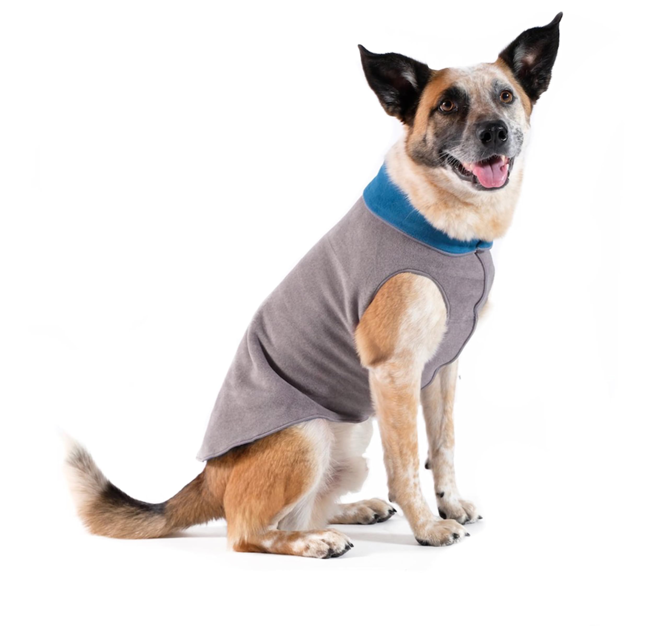 Gold Paw Duluth Double Fleece Dog Coat Pullover - Soft Warm Dog Clothes, 4-Way Stretch Pet Jumper - Machine Washable, All Season Clothing, Anthracite/Navy, Size 22
