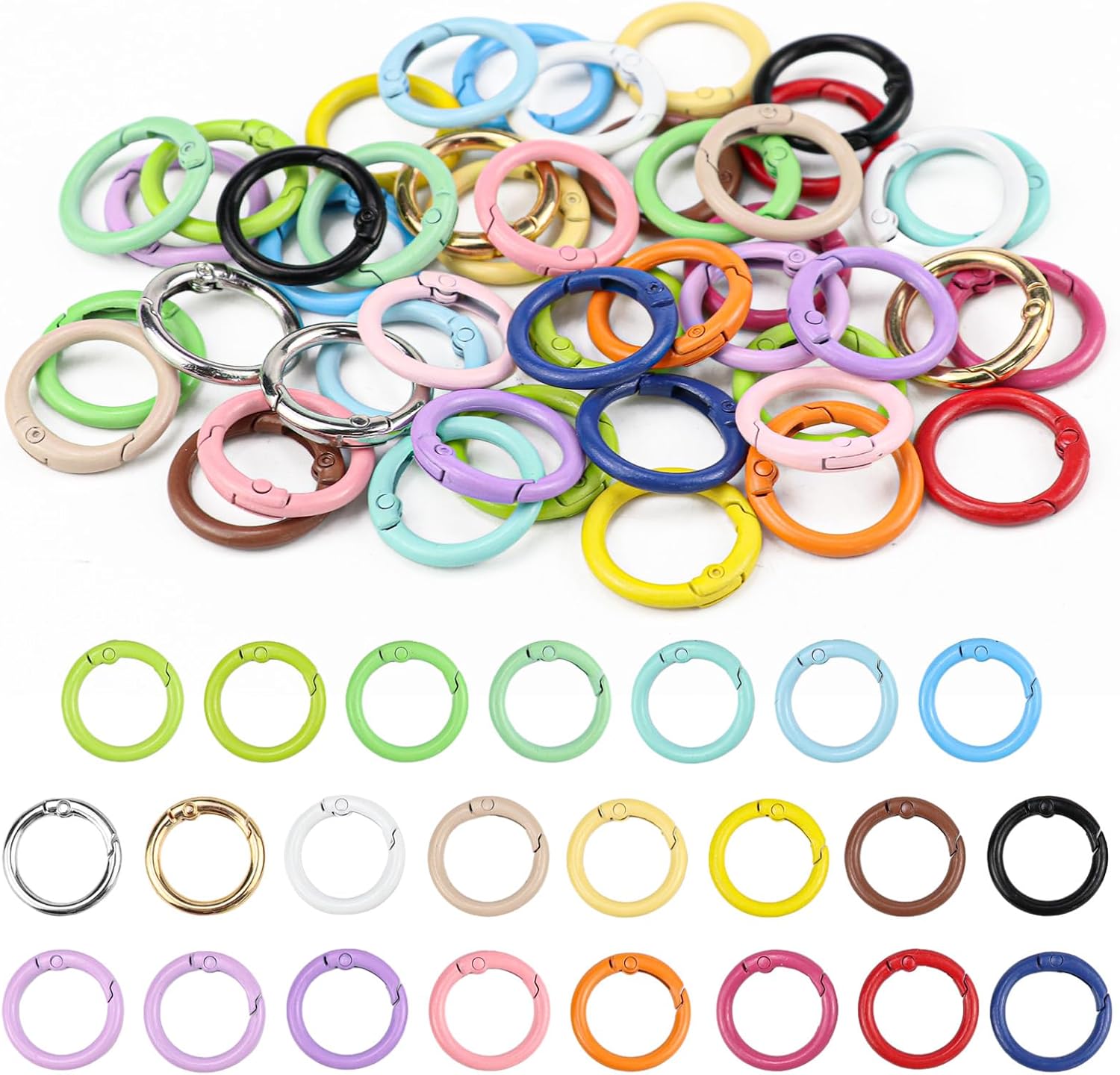 46 PCS Colorful Metal Carabiner Clips, 25mm Round Spring O-Rings, Colored Key Rings for Handbags, Keychains, Purse, and Lanyards Random Color