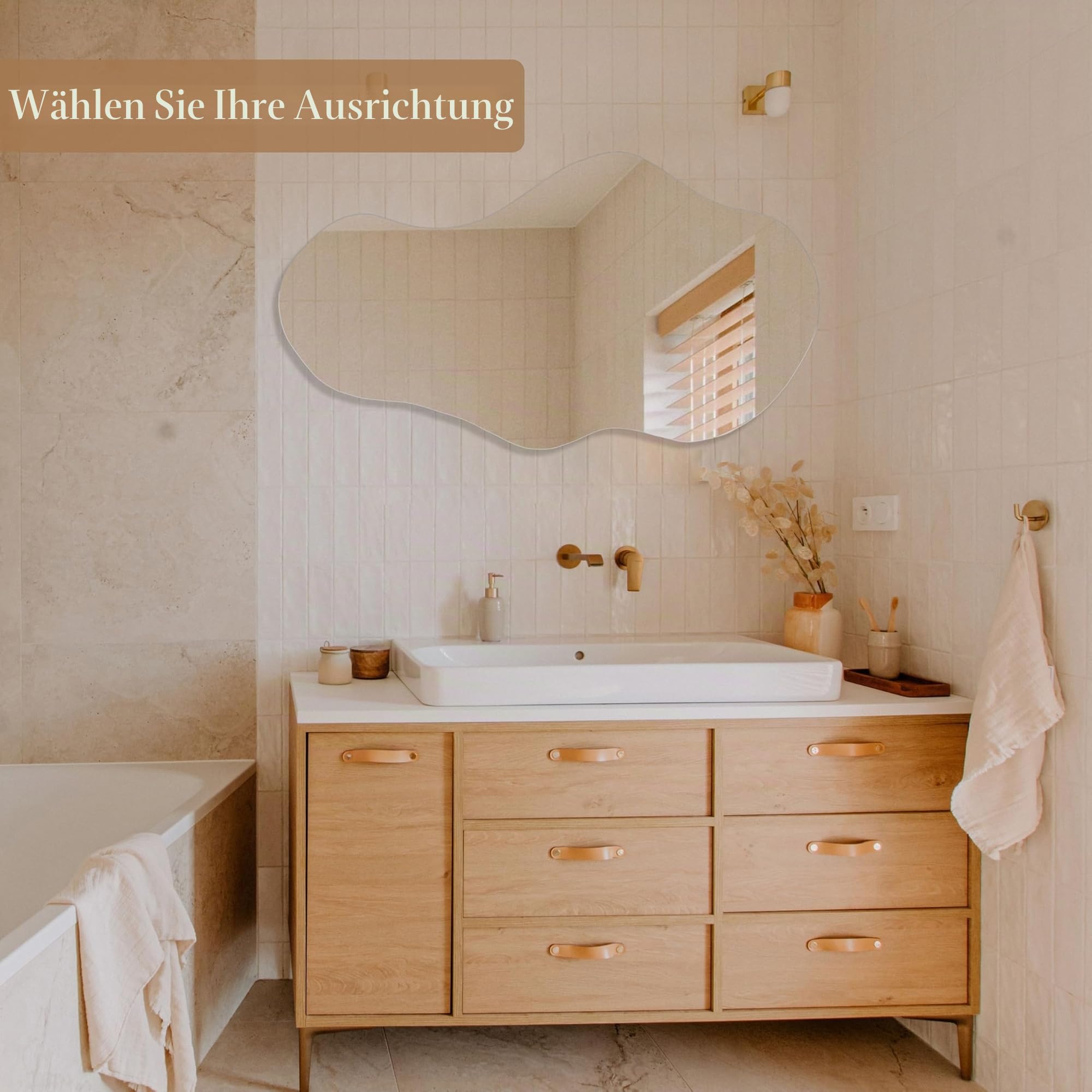 PERFNIQUE Asymmetrischer Spiegel 109 x 61 cm, Unregelmäßiger Wandspiegel, Großes Modernes Dekorativ für Wohnzimmer, Badezimmer, Schlafzimmer, Eingangsbereich, Wolkenspiegel, Rahmenloser