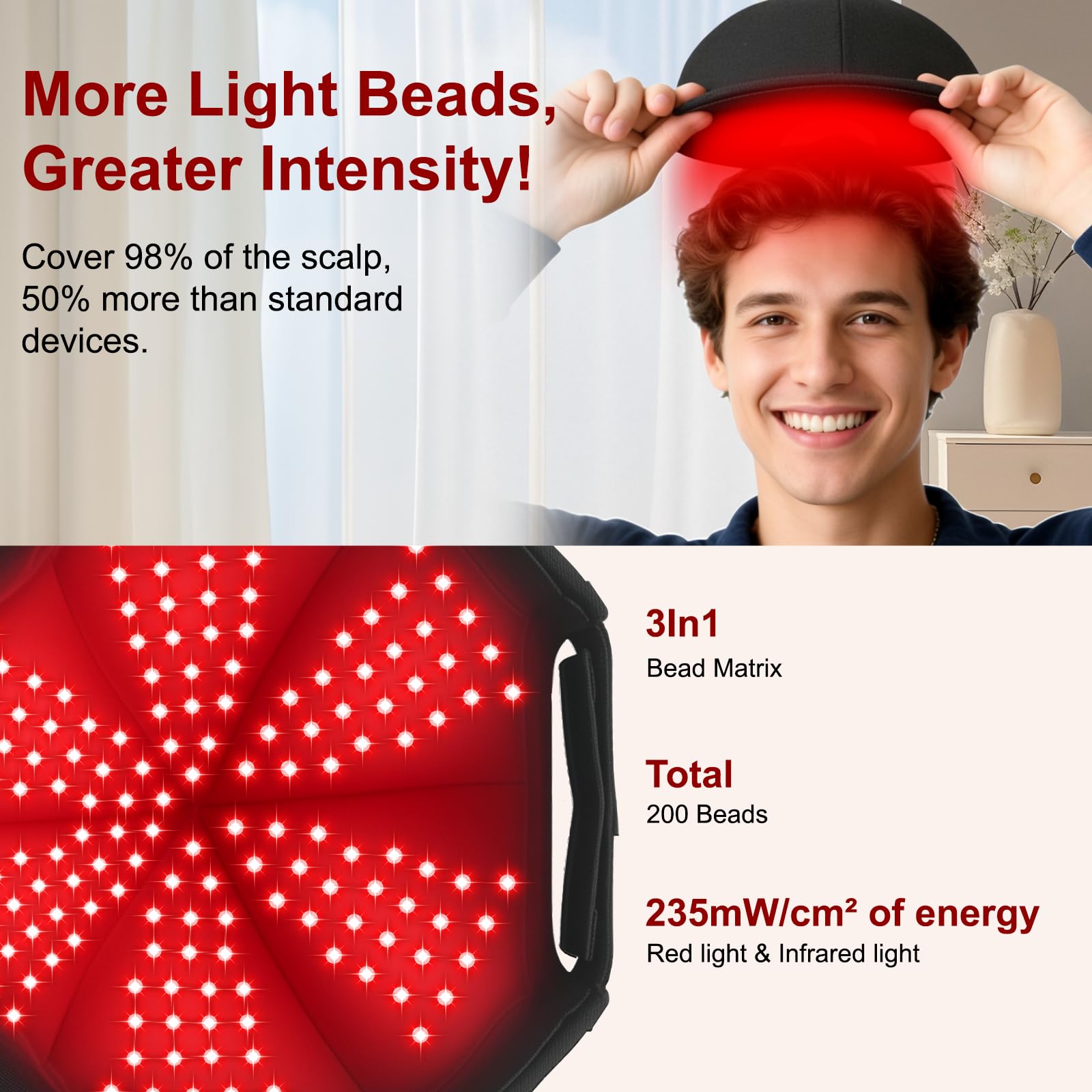 LLLT Laser-Haarkappe gegen Haarausfall – Rotlicht & Infrarot (660nm/850nm/940nm) mit Pulsfunktion, 5 Modi & Timer | Haarwuchs-Therapie Cap für Männer & Frauen, fördert Haarwachstum & lindert Kopfhautb