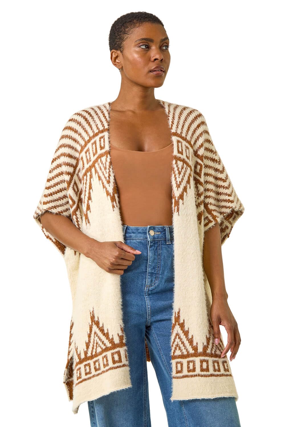 Roman Originals Women's White Jacquard Pattern Knit Cardigan For Uk - Everyday Holiday Spring Summer Comfy Soft Evening Vacation Work Party - Ivory - Size 18