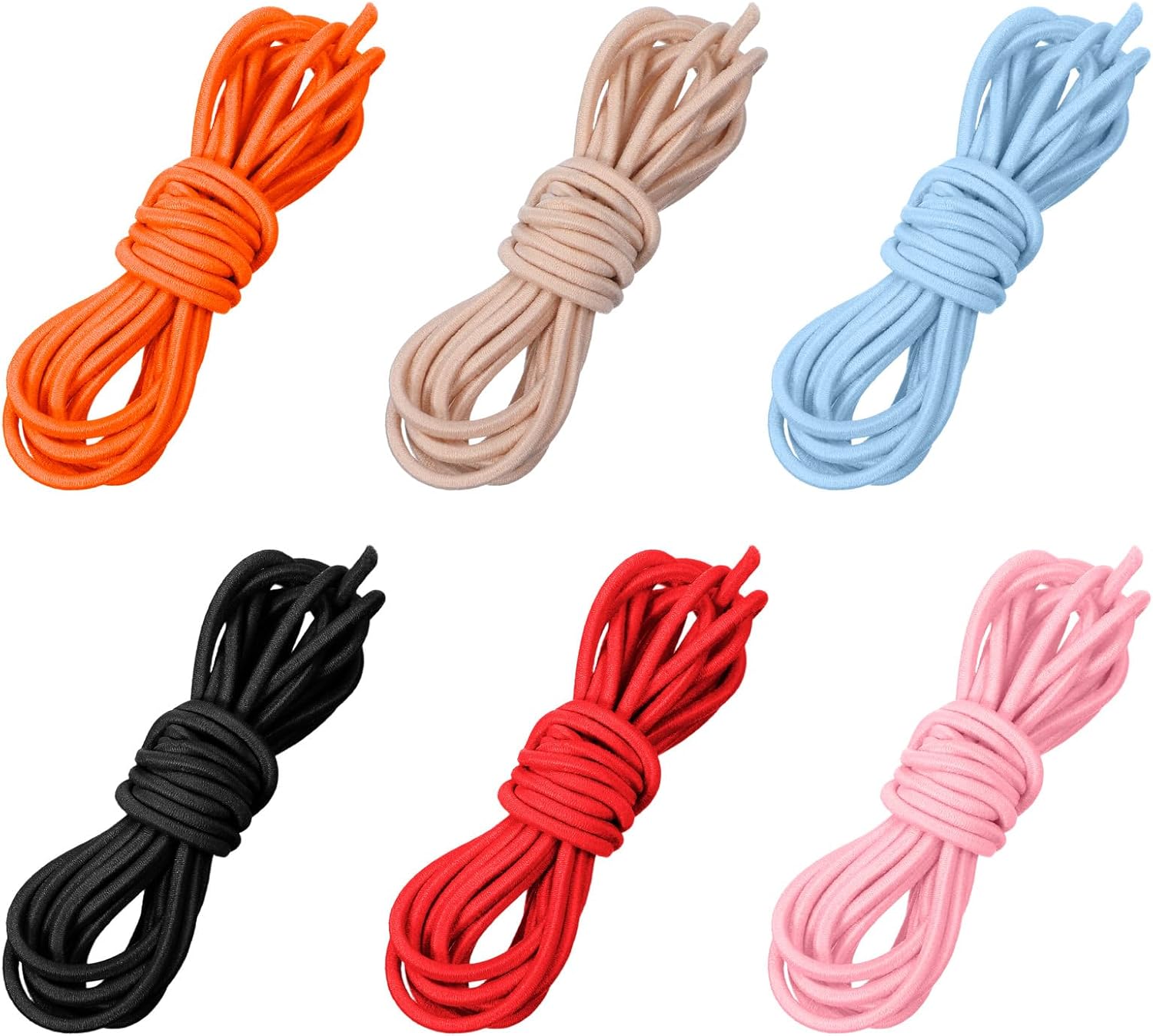 Sibba Round Elastic Cord 2mm Elastic Band Cord Bracelet String Rubber Rope 6PCS Stretch Shock Cords Color Bungee Ropes 39ft Elastic String Cords for Sewing Craft DIY Mask Drawstring Jewelry Making