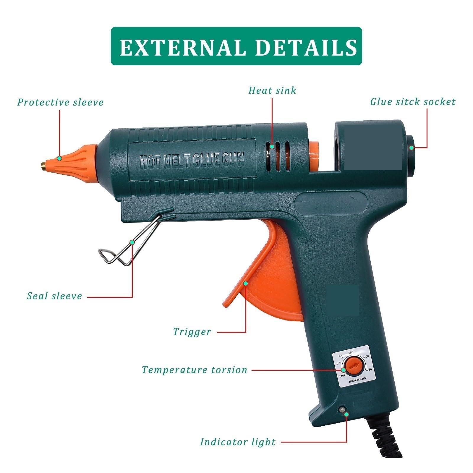 Pistolet do klejenia na gorąco, Bezprzewodowy, Elektryczny Pistolet Do Klejenia Na Gorąco, Regulacja Temperatury O Mocy 150 W