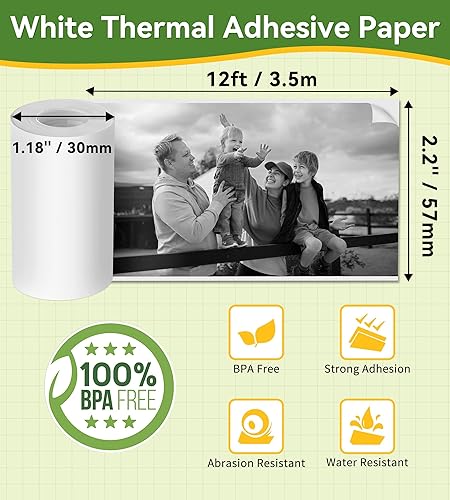 Miniatura 3 de Fimax Mini impresora HD papel fotográfico de 6 rollos, papel térmico de 1.181 x 2.244 in, color blanco, autoadhesivo para PeriPage A6, impresora