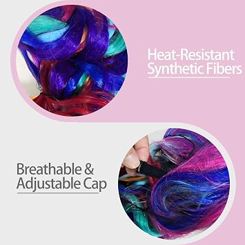 Rainbow Wig for Women- 65cm Crazy Wig for Women Long Hair, Perfect for Cosplay Parties, Party Performances Themed, Events Costume Events & Festival Outfits
