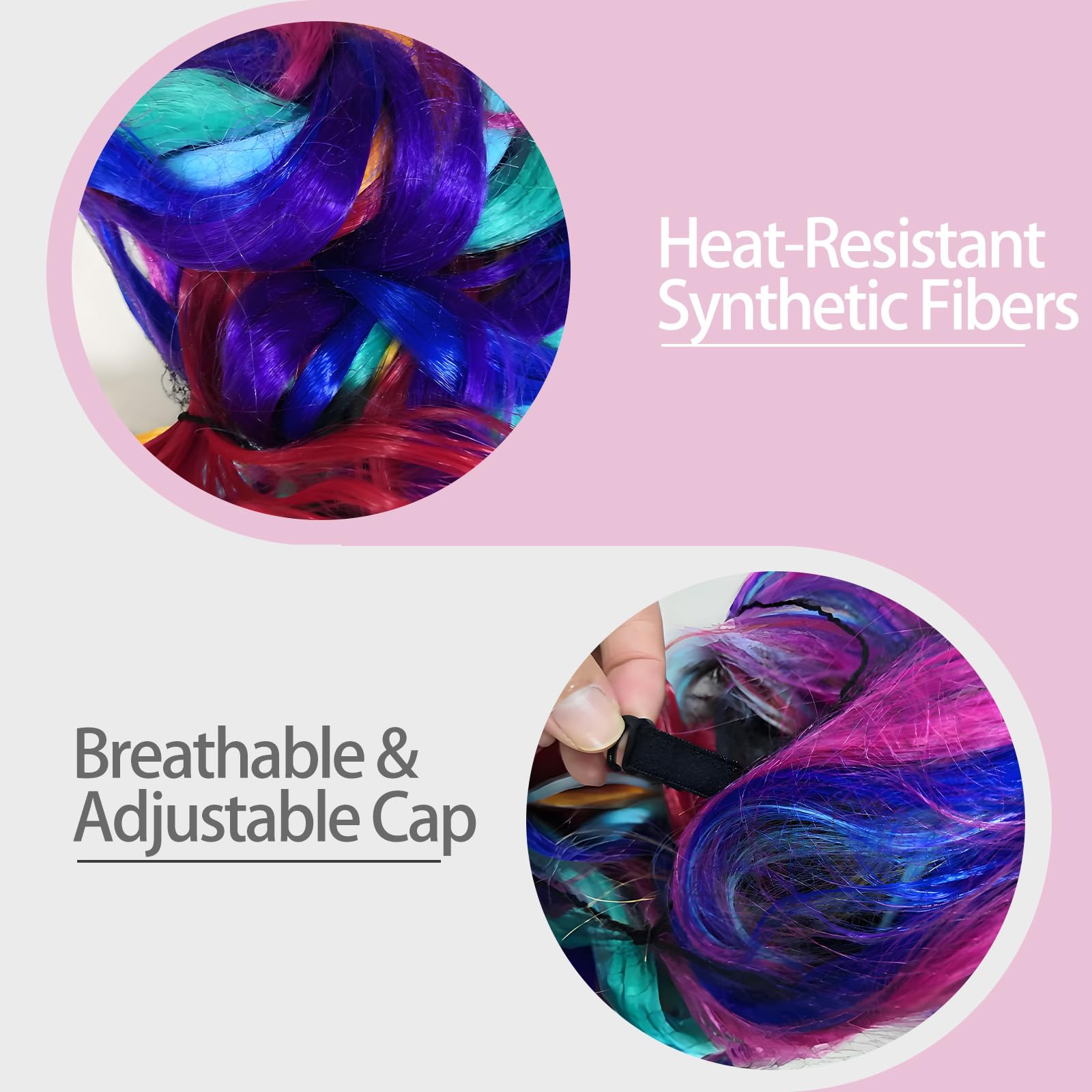 Rainbow Wig for Women- 65cm Crazy Wig for Women Long Hair Perfect for Cosplay Parties Party Performances Themed - Image 4