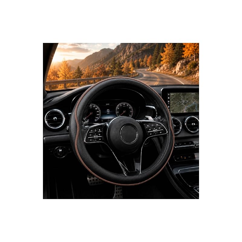 Capa para Volante Automotivo em Couro Sintético Preta e Café para Carro