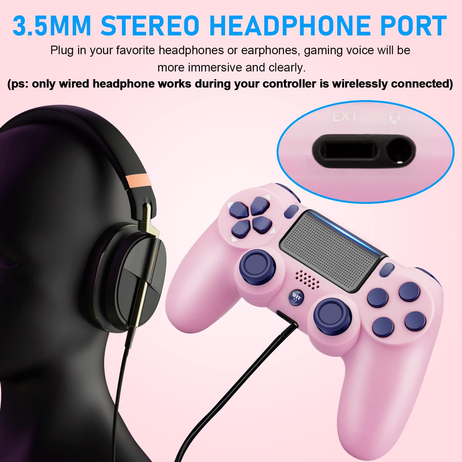 Wiv77 Ps4 Controller Pink, Control Pa4 Remote Wireless Compatible with Playstation 4 Controller with Headphone Jack/Long Battery Life, Pa4 Controller for Kids/Men/Women : Video Games