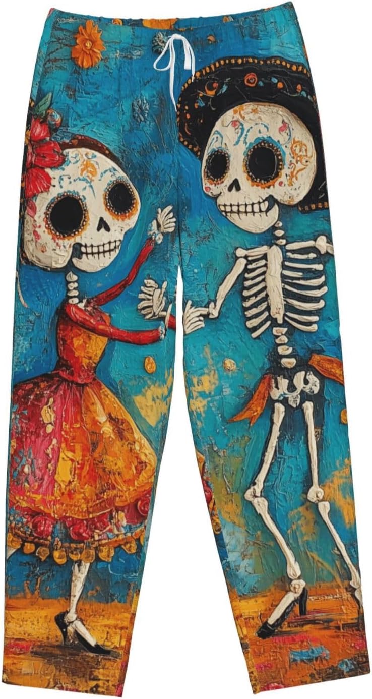 Women'S Skeletons-Couple-Dance Fleece Pajama Pants, Cozy Flannel Lounge Bottoms For Women