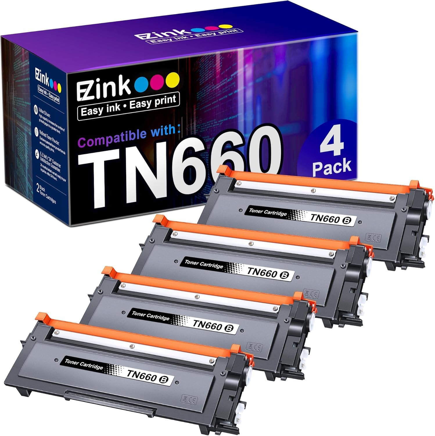 TN660 Toner Cartridges 4 Pack Compatible Replacement for Brother TN660 TN-660 TN630 for DCP-L2520DW MFC-L2740DW HL-L2320D HL-L2360DW DCP-L2540DW MFC-L2700DW MFC-L2720DW Printer High Capacity Black