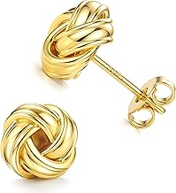 JeweBella Gold Earrings for Women Girls 14K Gold Plated 925 Sterling Silver Needle Love Knot Earrings Gold/Silver